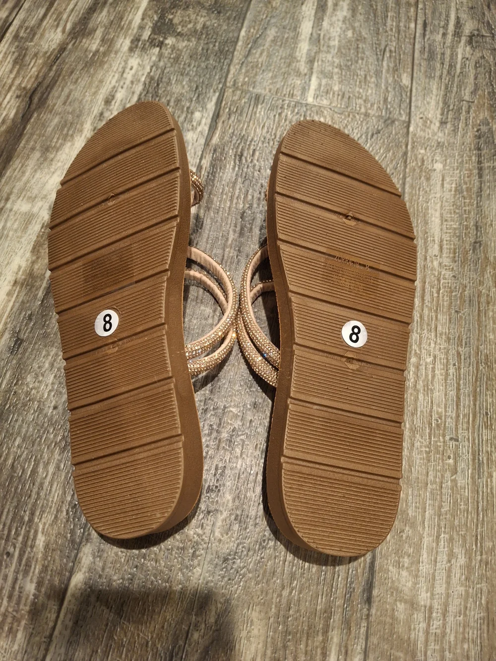 KAYLEEN By Los Angeles Rose Gold Crystal Strappy Slide Sandals